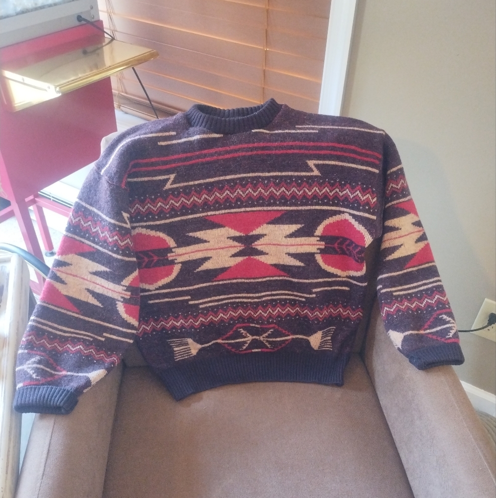 Pocono Mountain Knitwear High Grade Western Wear Wool Aztec SWEATER L - USA